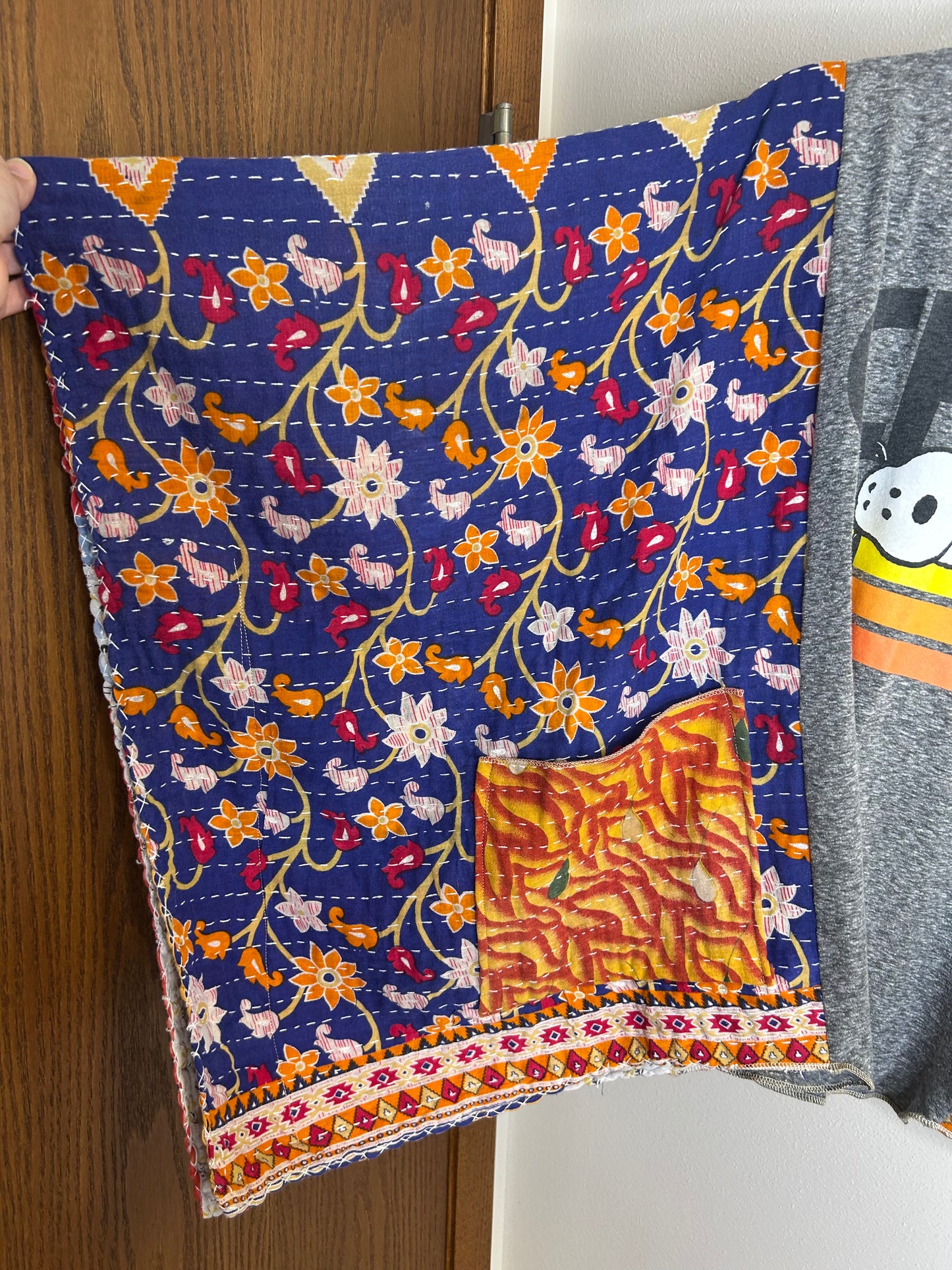 Chill Snoopy upcycled kantha poncho