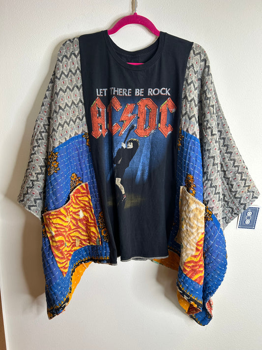 AC/DC upcycled kantha poncho