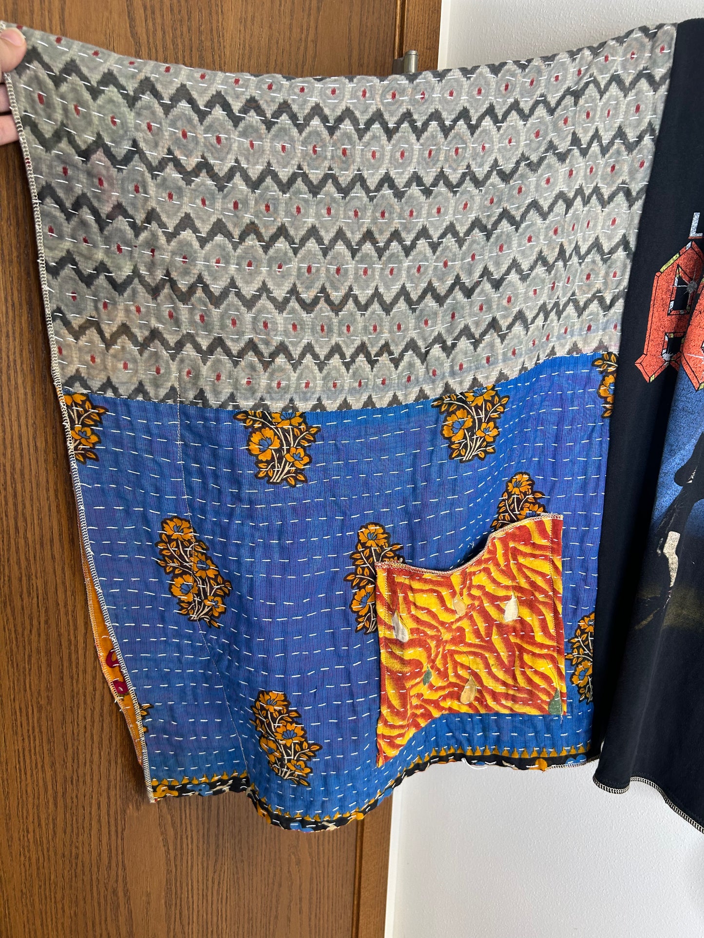 AC/DC upcycled kantha poncho