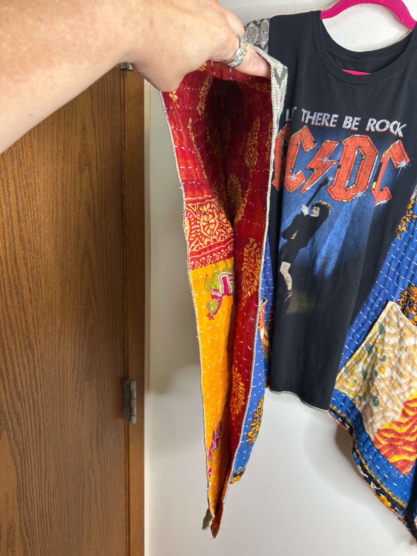 AC/DC upcycled kantha poncho