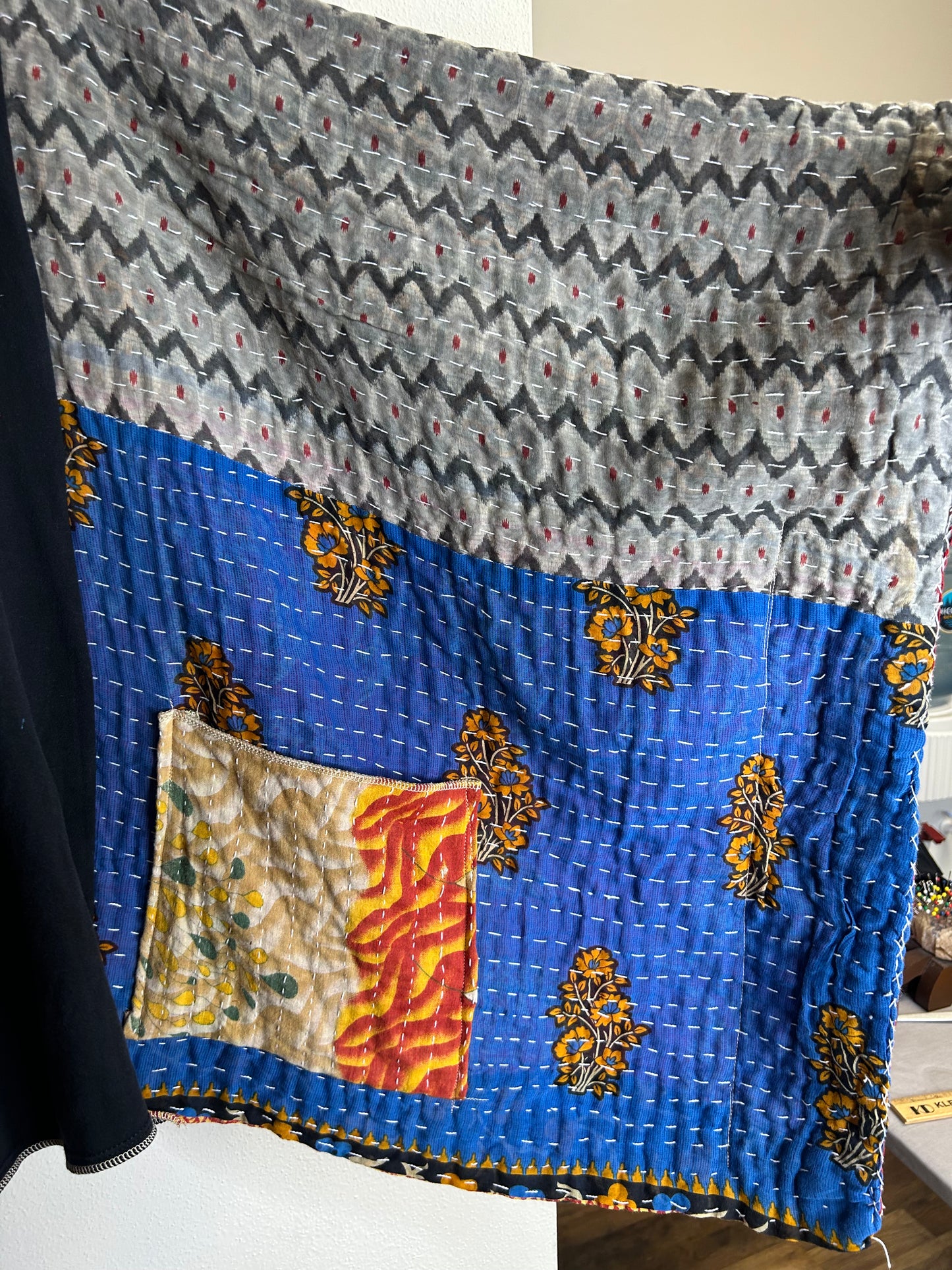 AC/DC upcycled kantha poncho
