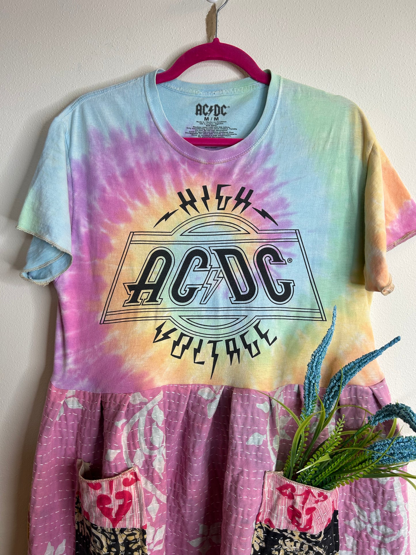 AC/DC upcycled kantha dress size M