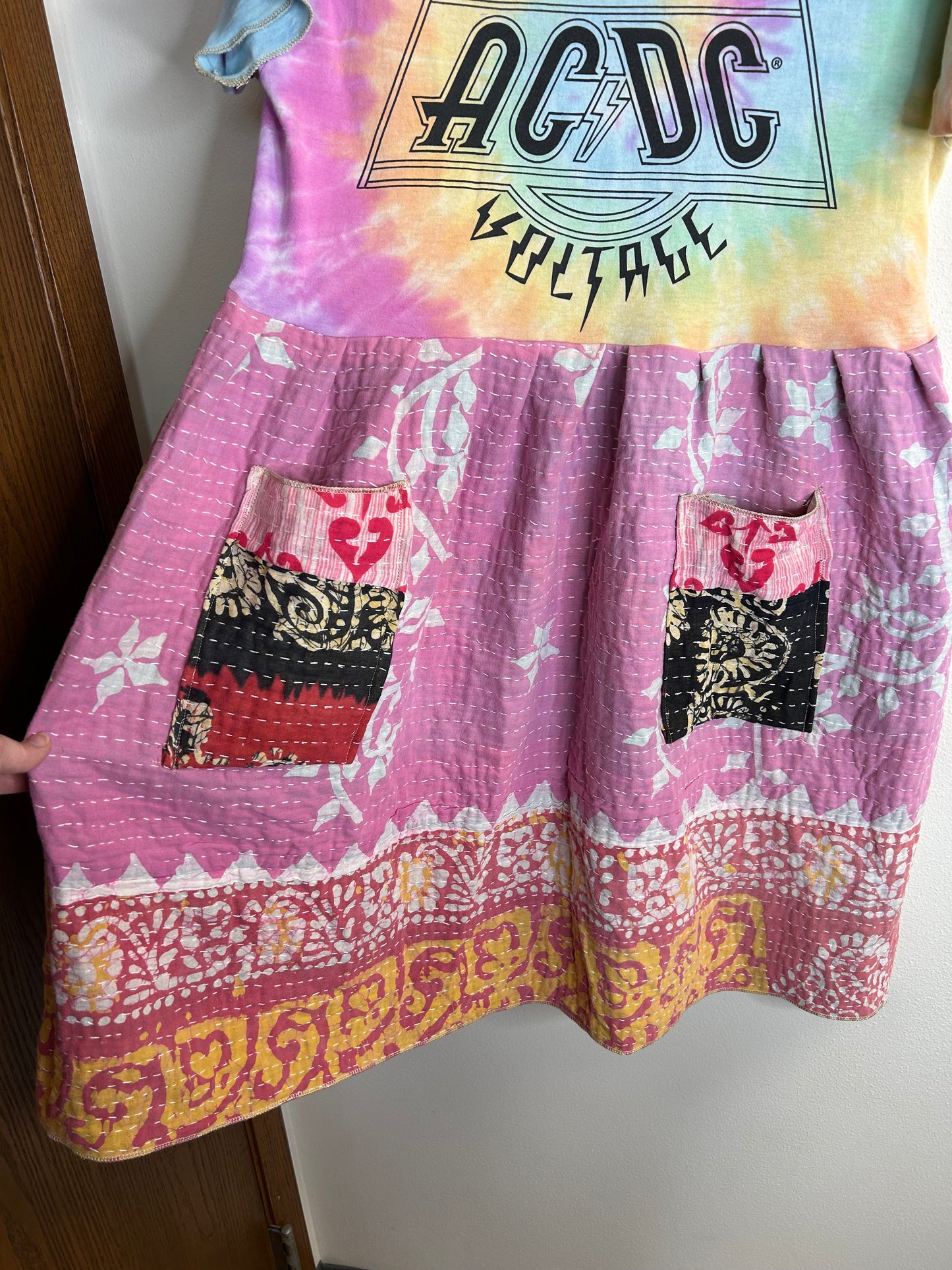 AC/DC upcycled kantha dress size M