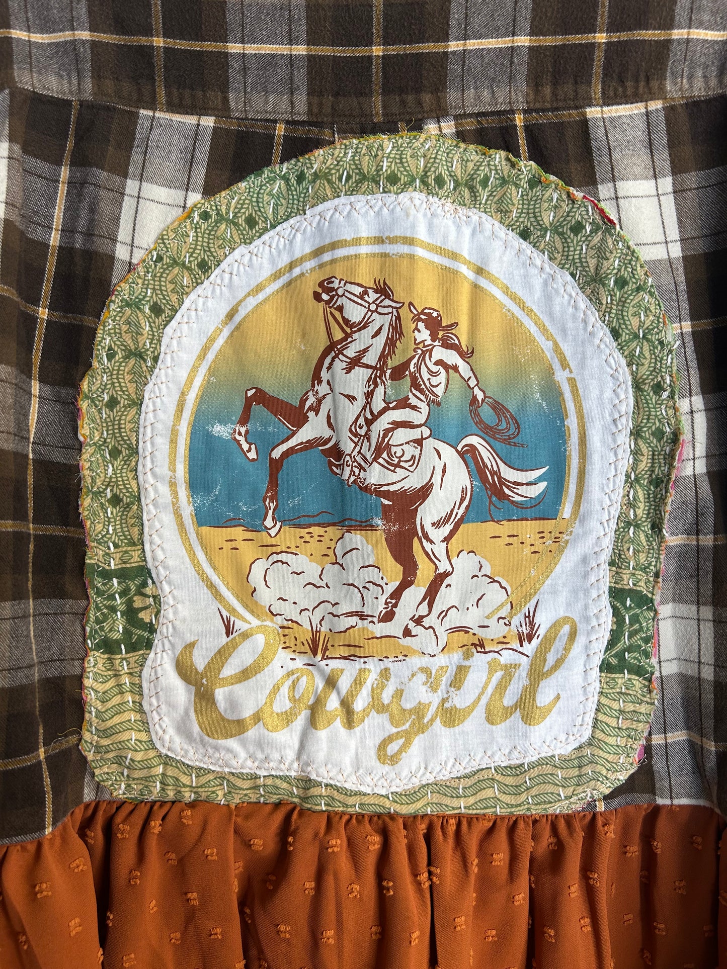 Cowgirl brown upcycled western flannel shirt unisex size M