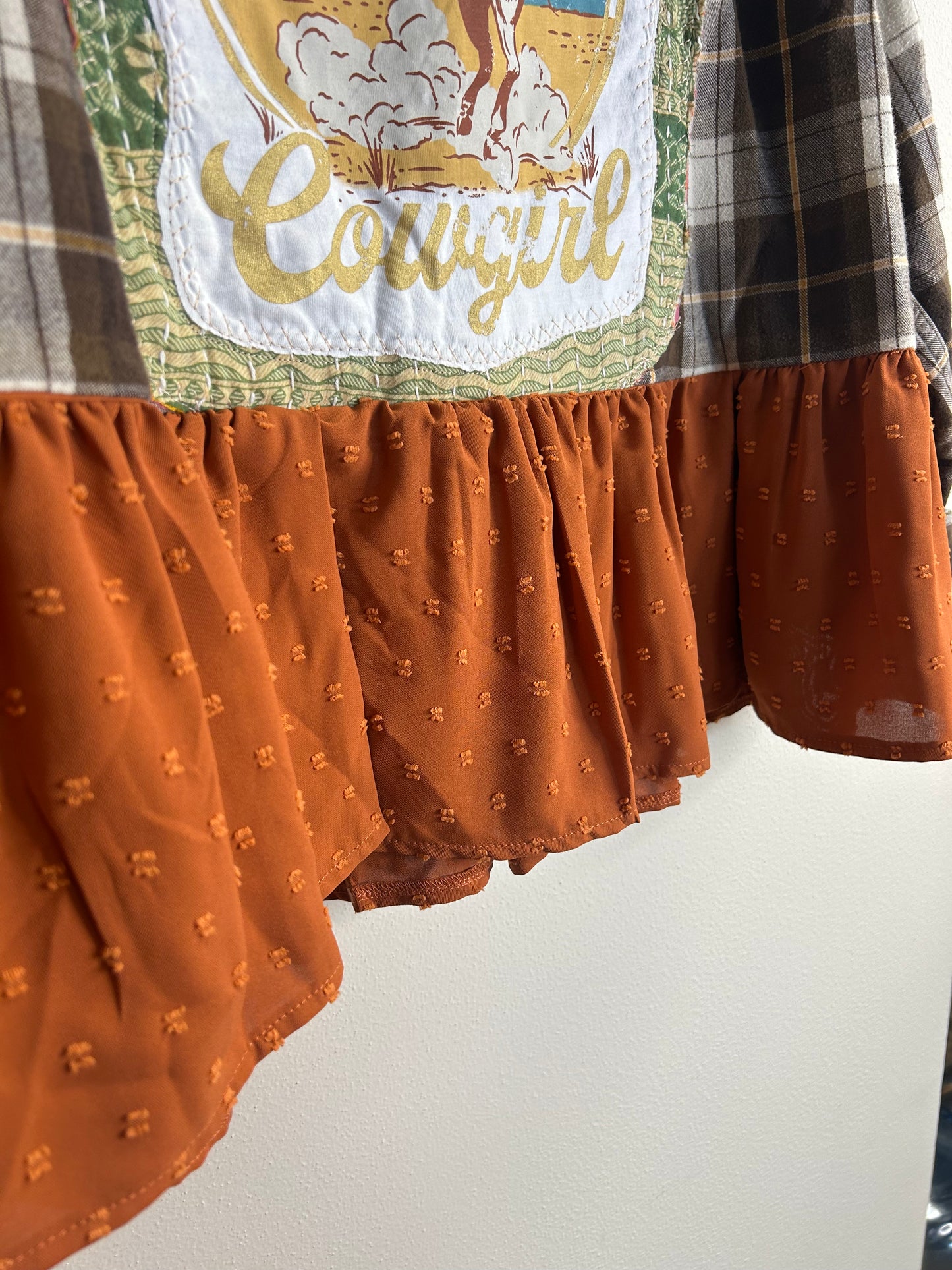 Cowgirl brown upcycled western flannel shirt unisex size M