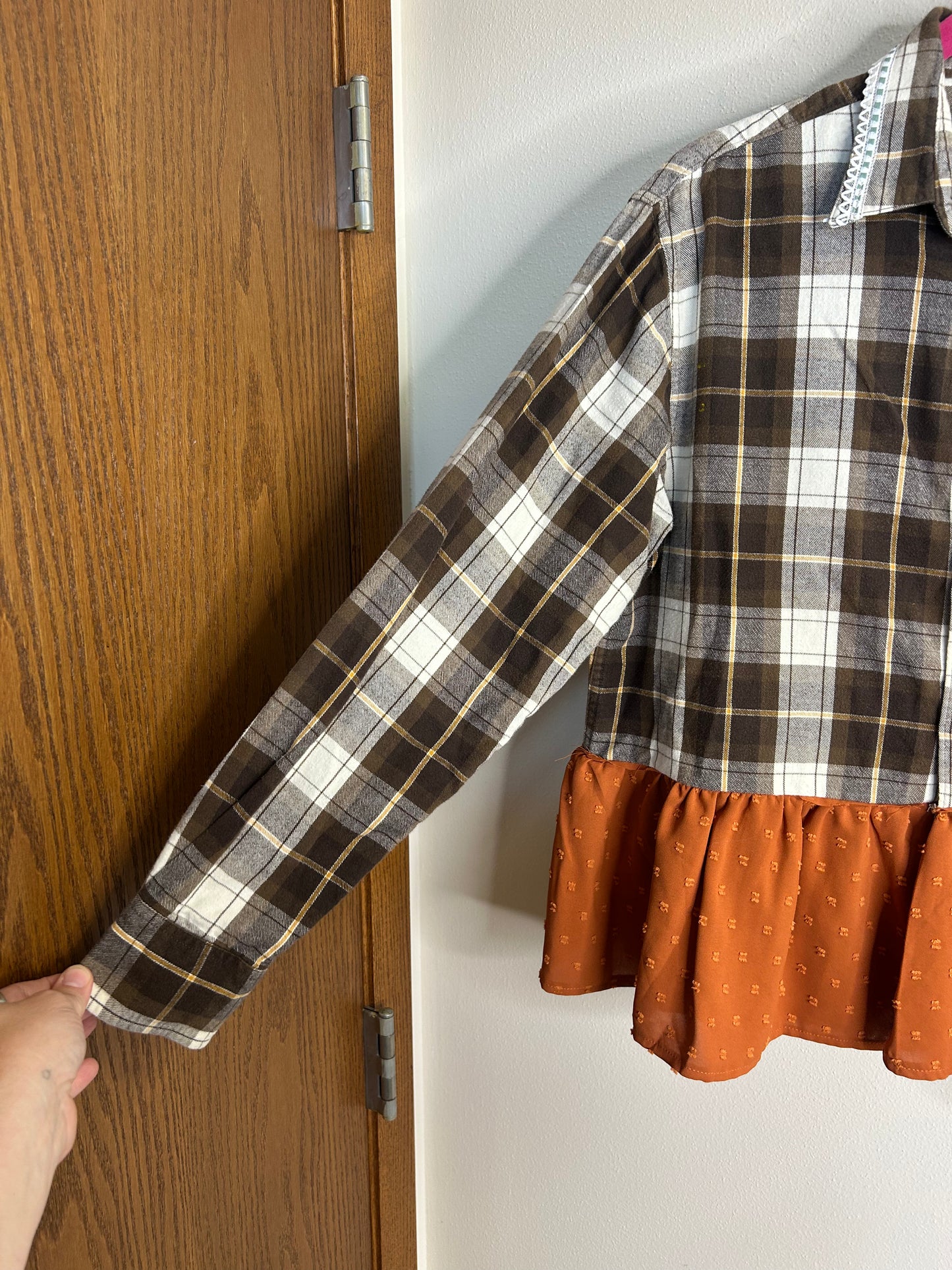 Cowgirl brown upcycled western flannel shirt unisex size M