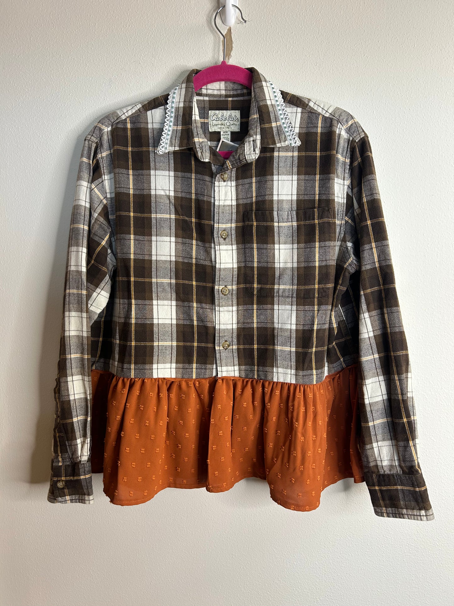 Cowgirl brown upcycled western flannel shirt unisex size M