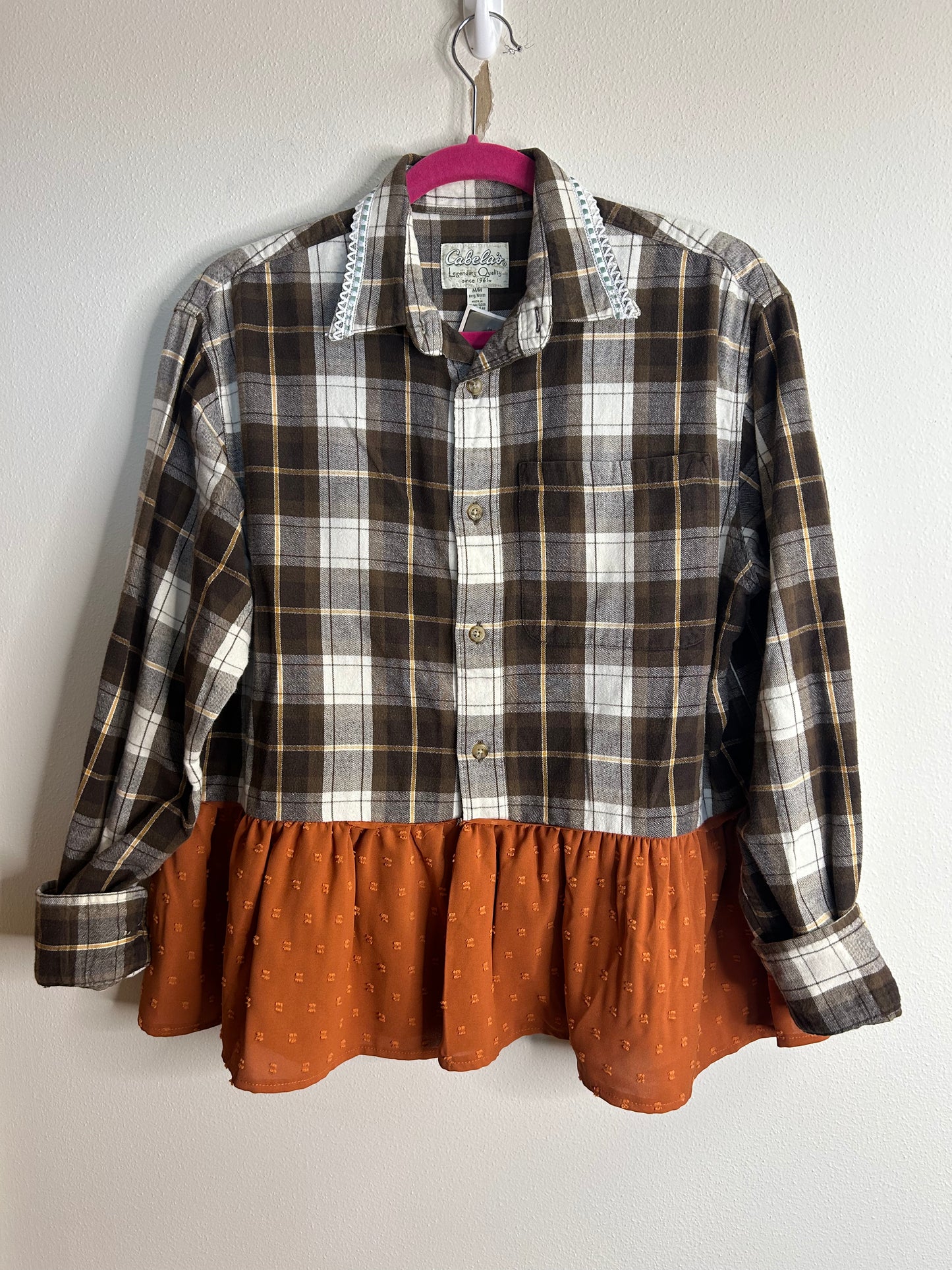 Cowgirl brown upcycled western flannel shirt unisex size M