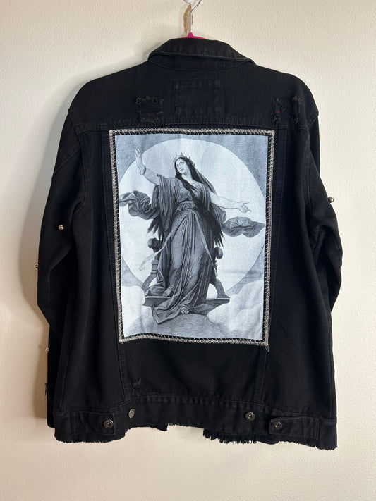 Queen Of The Night upcycled black denim jacket womens XL