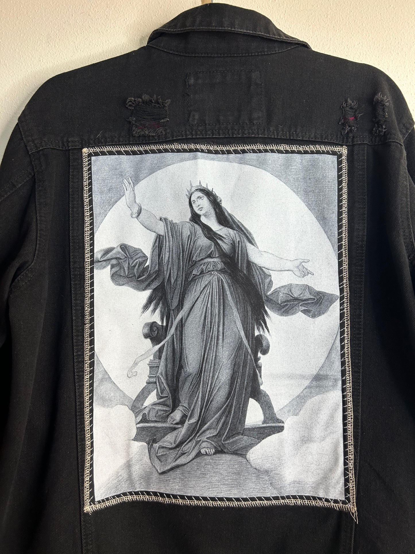 Queen Of The Night upcycled black denim jacket womens XL