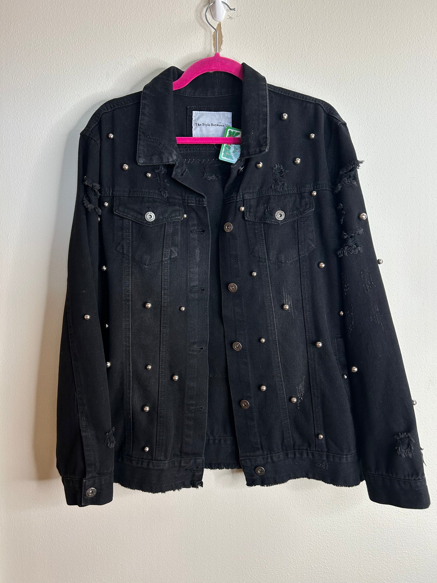 Queen Of The Night upcycled black denim jacket womens XL