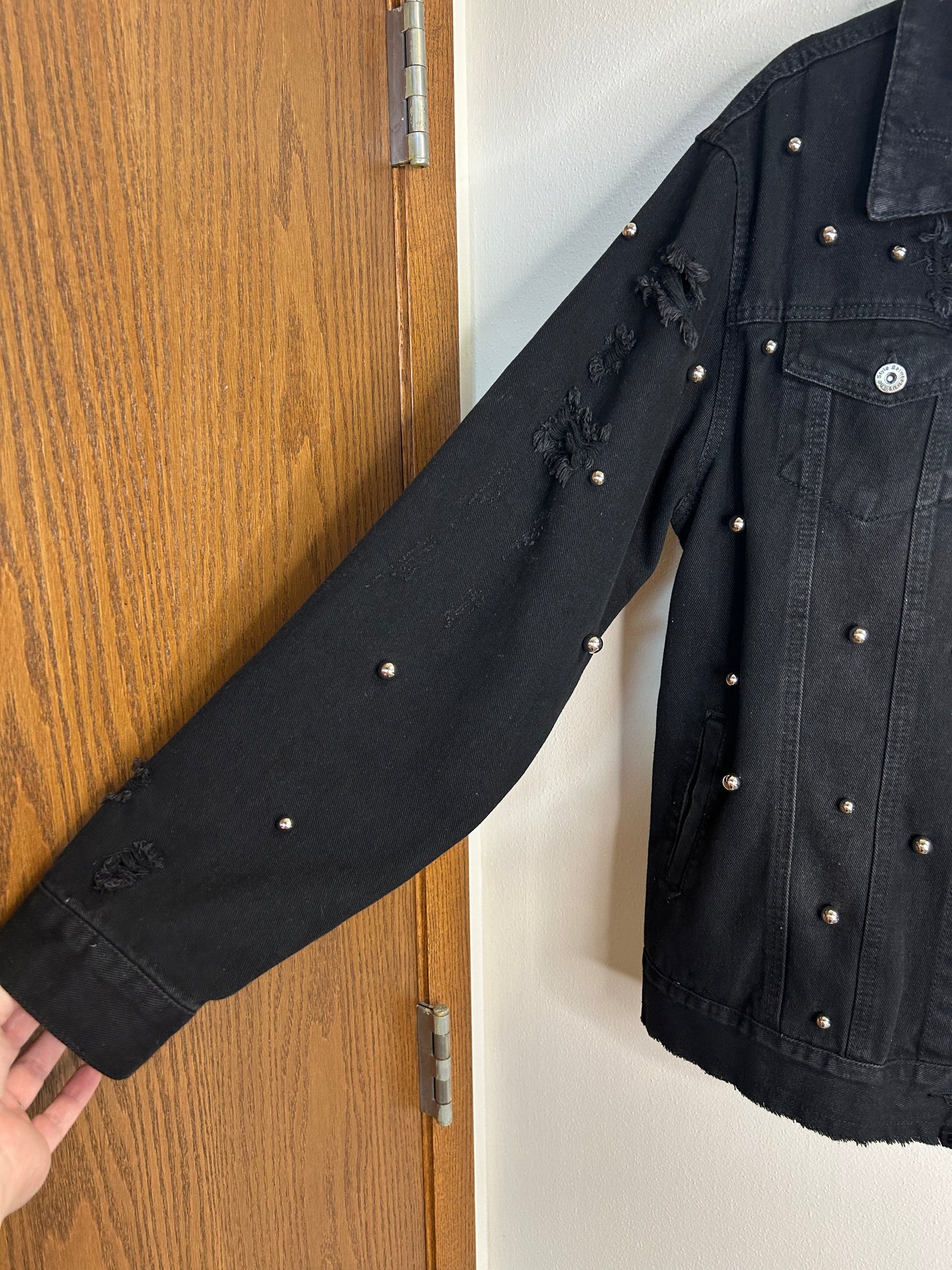 Queen Of The Night upcycled black denim jacket womens XL