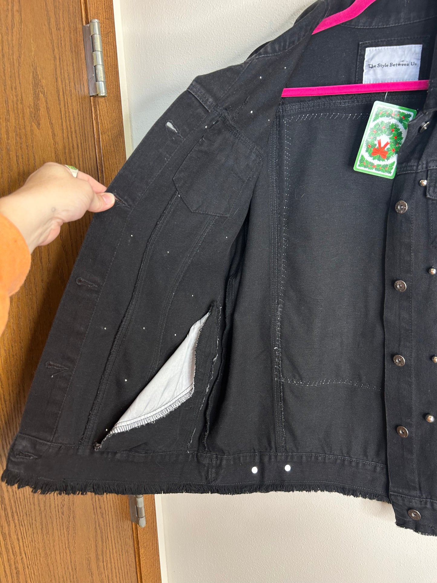 Queen Of The Night upcycled black denim jacket womens XL
