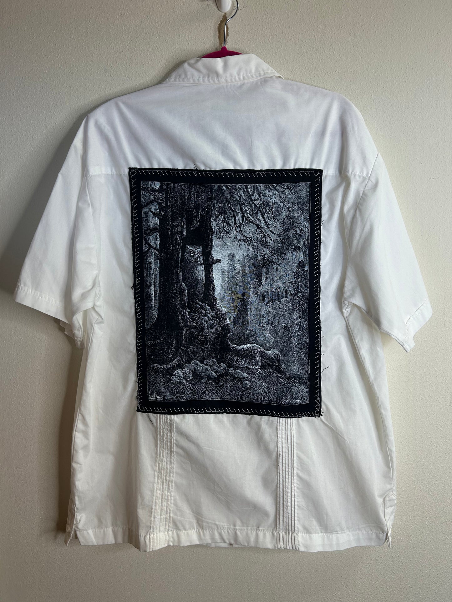 The Mice and The Tawny Owl upcycled white shirt unisex L/XL