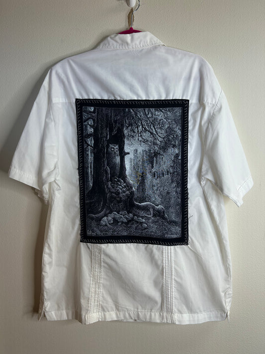 The Mice and The Tawny Owl upcycled white shirt unisex L/XL