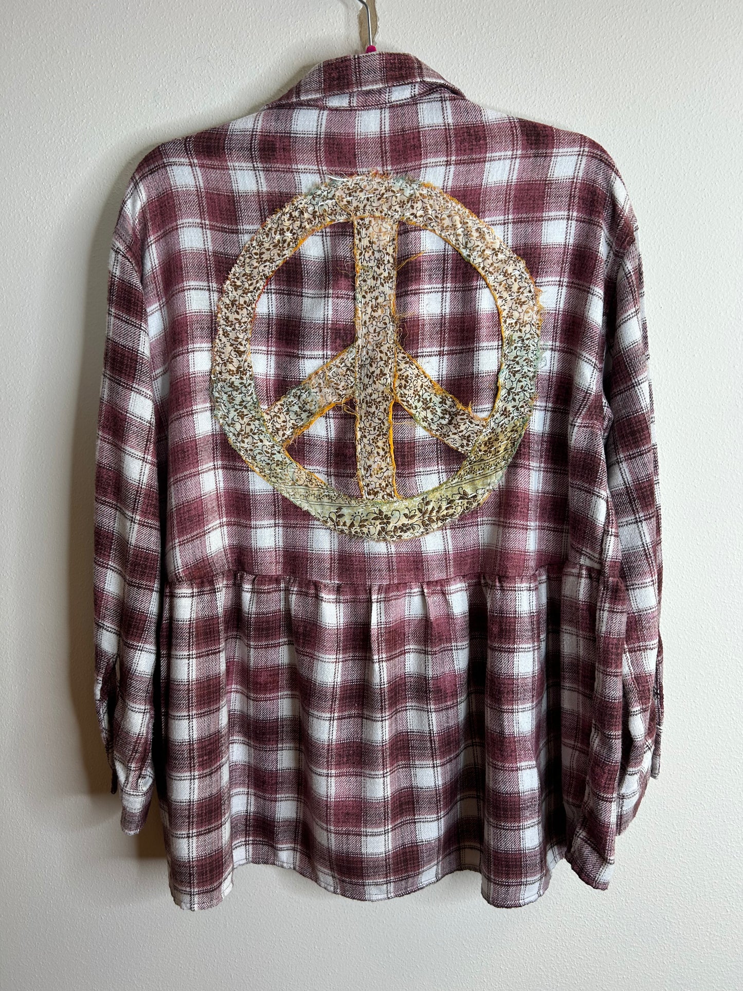 Peace Sign upcycled flannel shirt womens size S