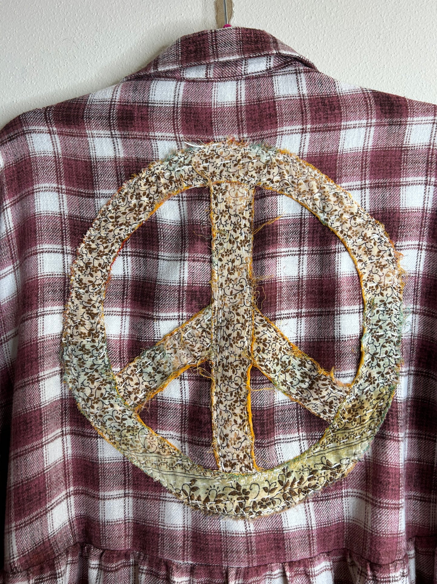 Peace Sign upcycled flannel shirt womens size S