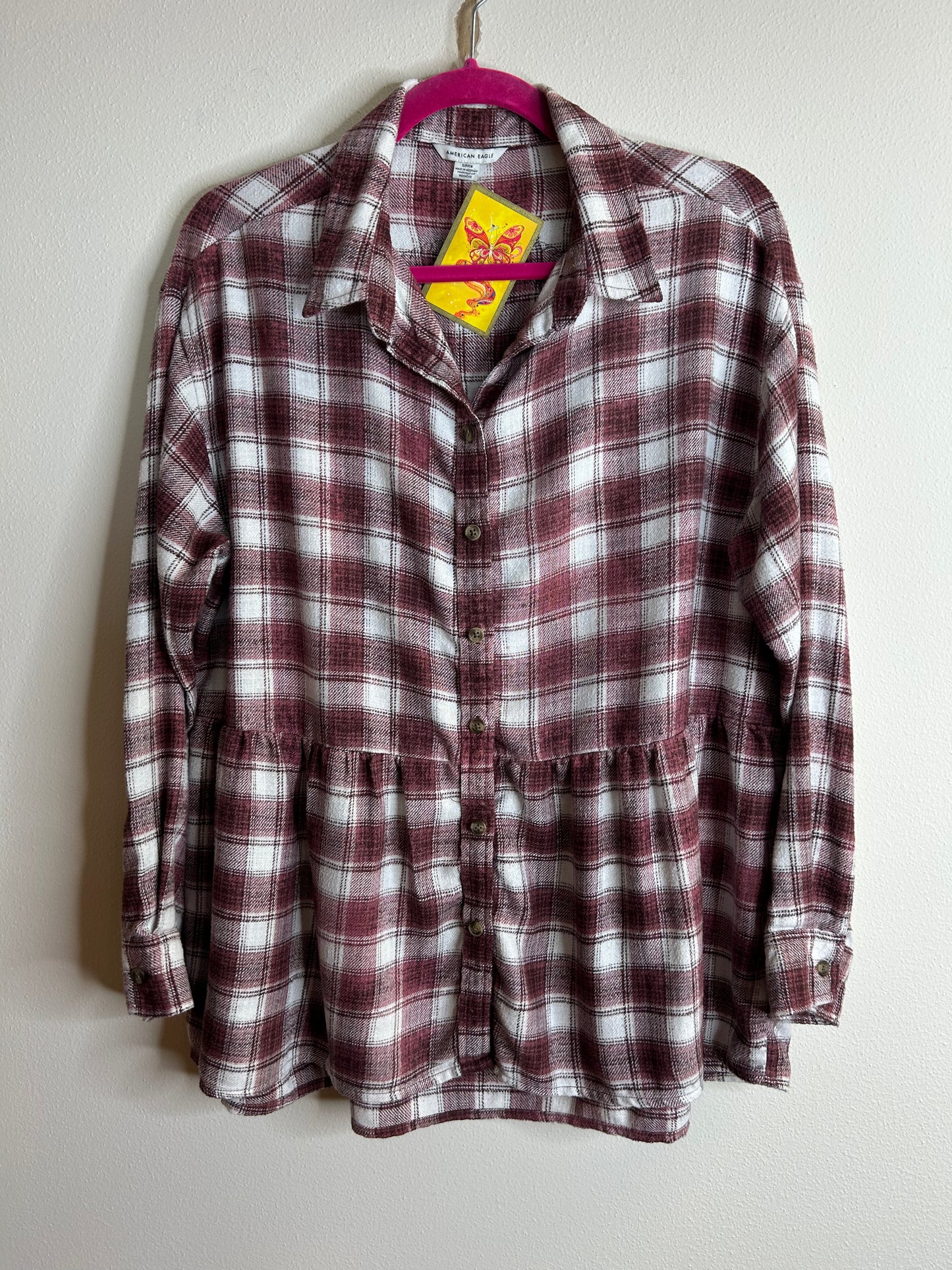 Peace Sign upcycled flannel shirt womens size S