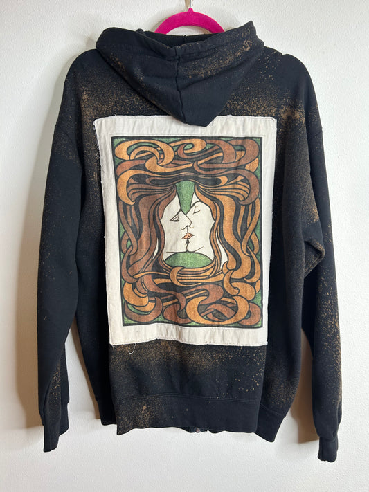 The Kiss upcycled black hoodie unisex size L