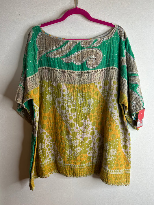 Green reversible kantha blouse