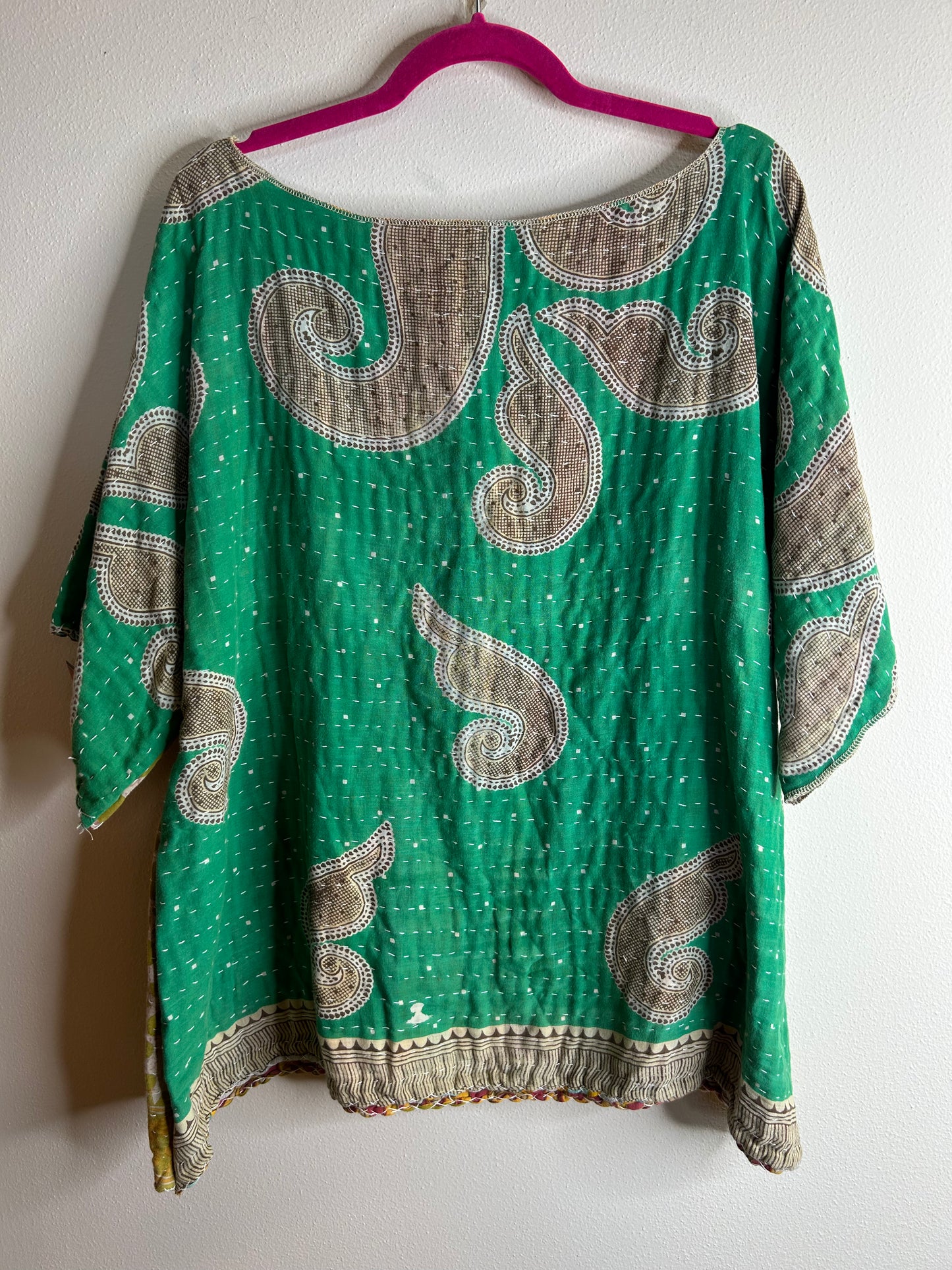 Green reversible kantha blouse