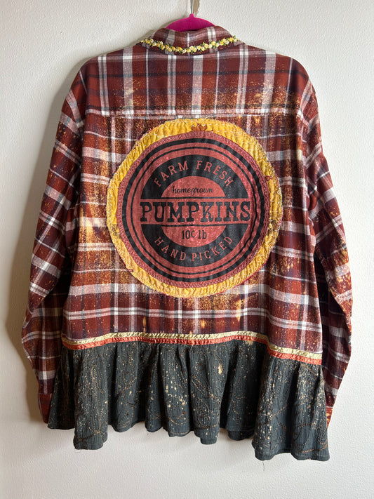 Pumpkins upcycled flannel shirt unisex size XL