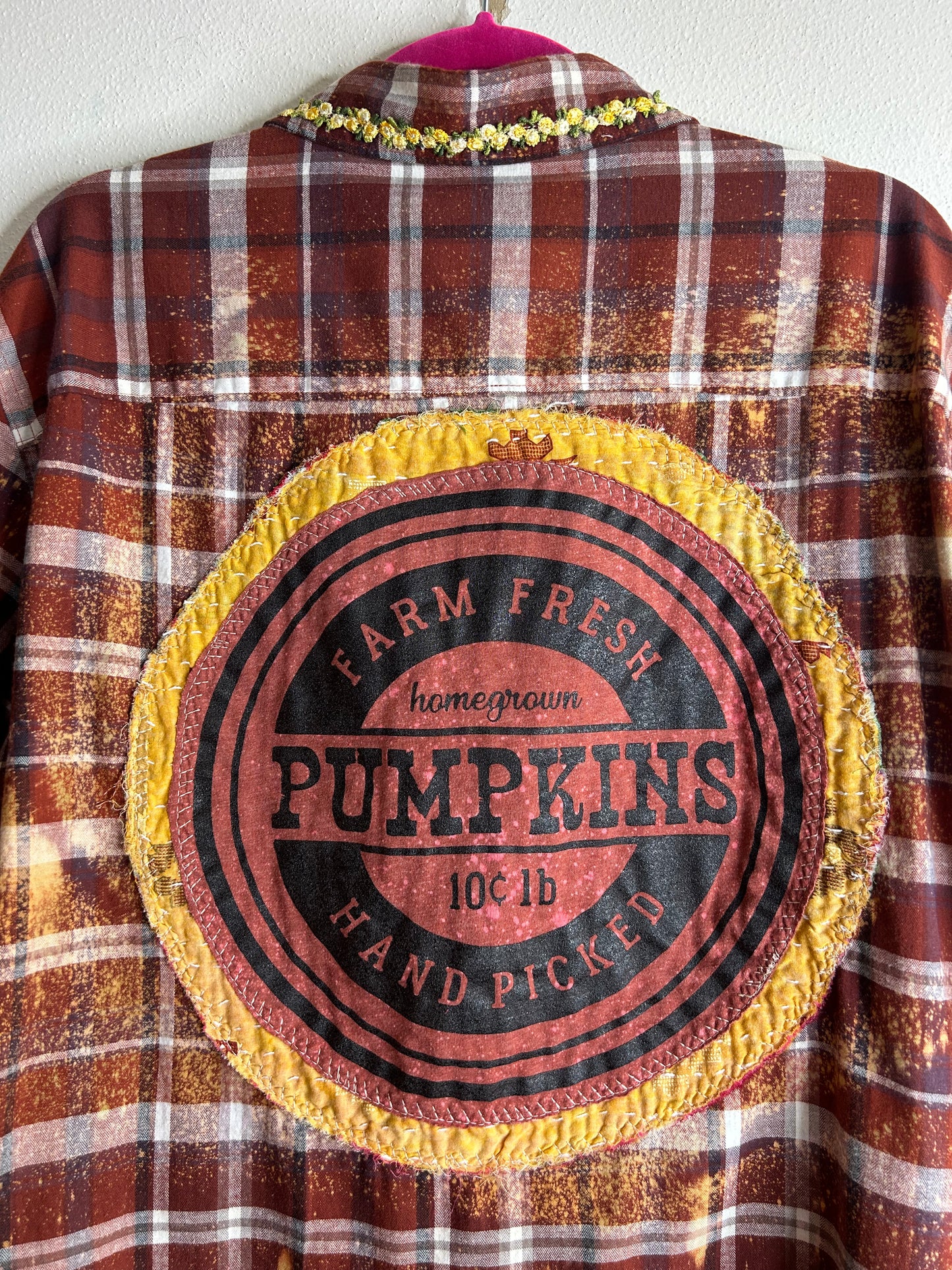 Pumpkins upcycled flannel shirt unisex size XL