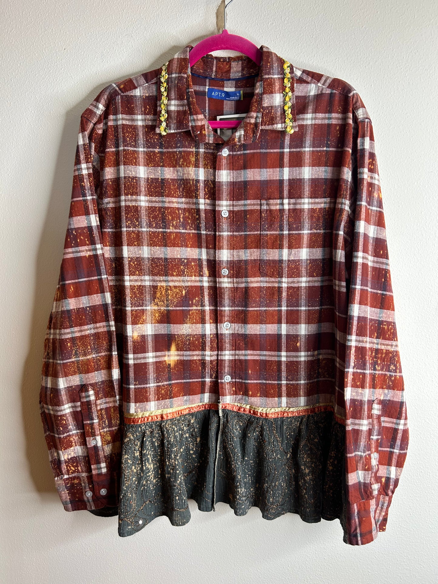 Pumpkins upcycled flannel shirt unisex size XL