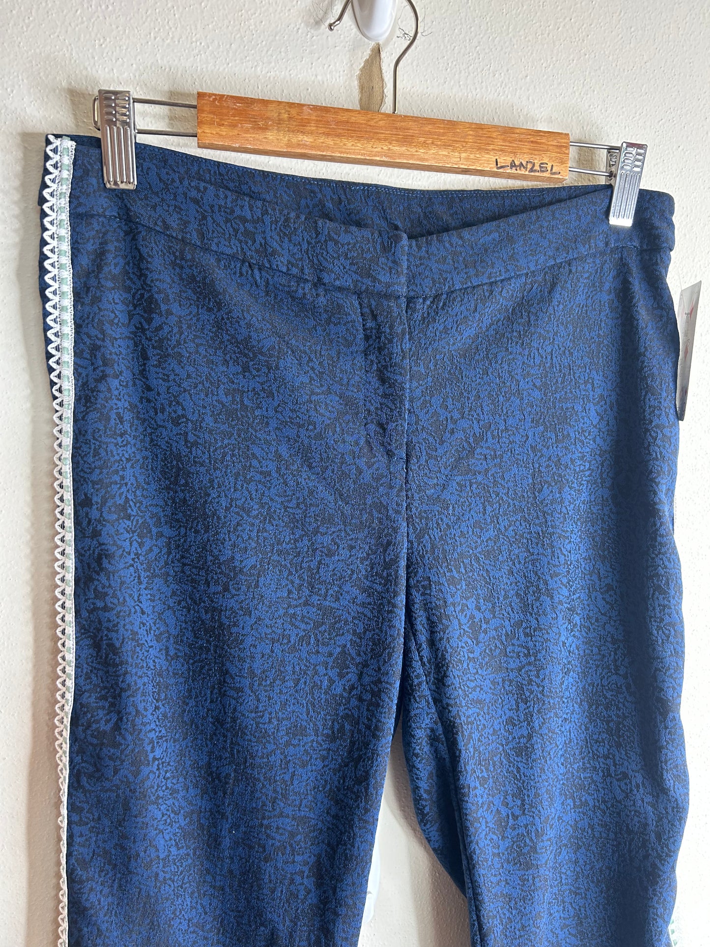 Blue upcycled floral flare pants size 8