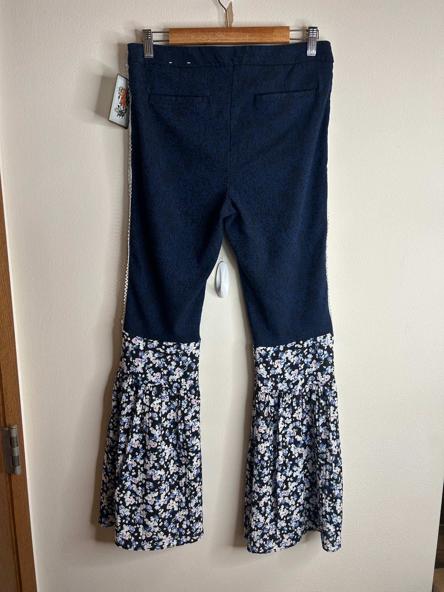 Blue upcycled floral flare pants size 8