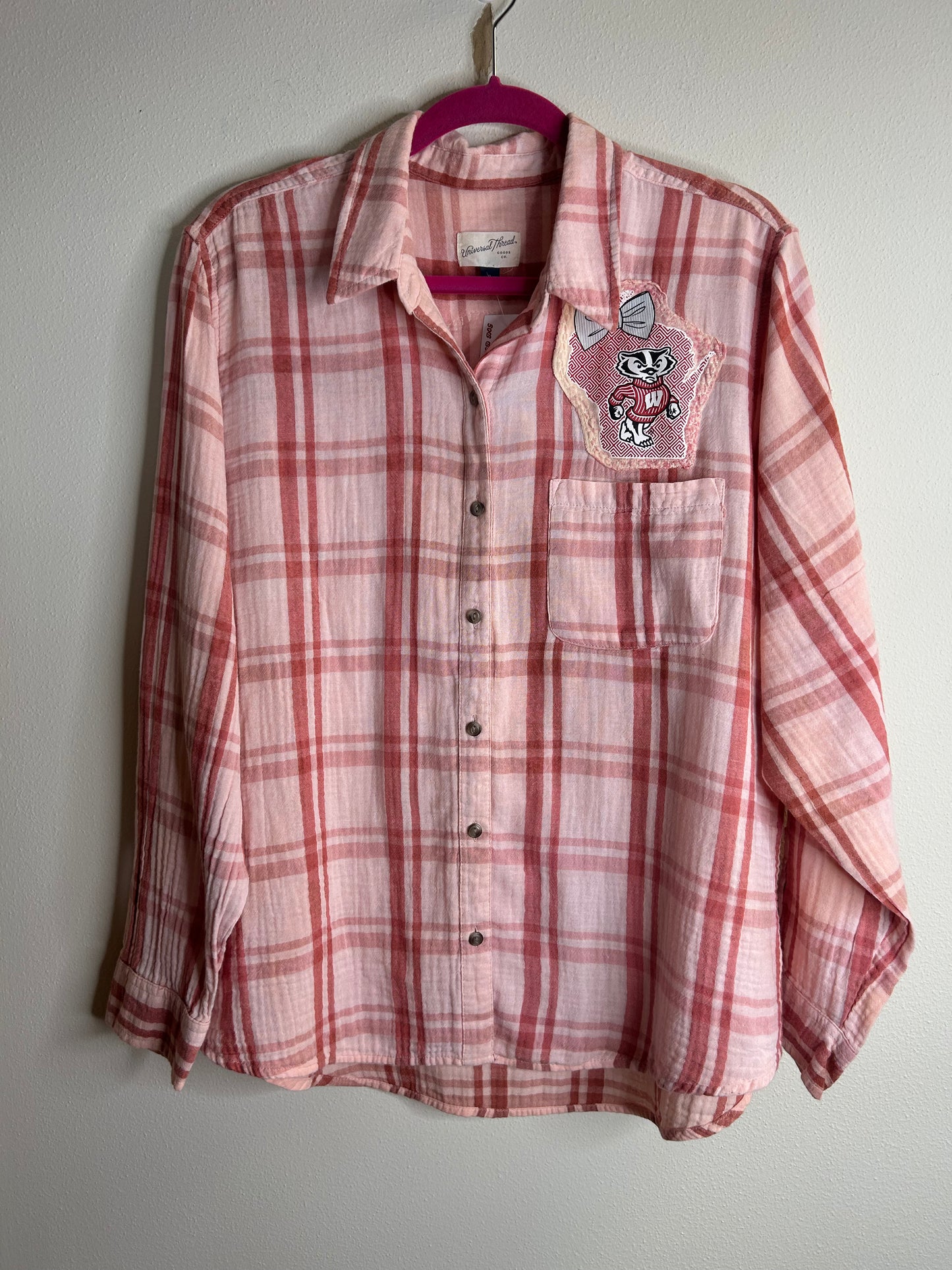 Wisconsin Badgers upcycled flannel shirt womens XL