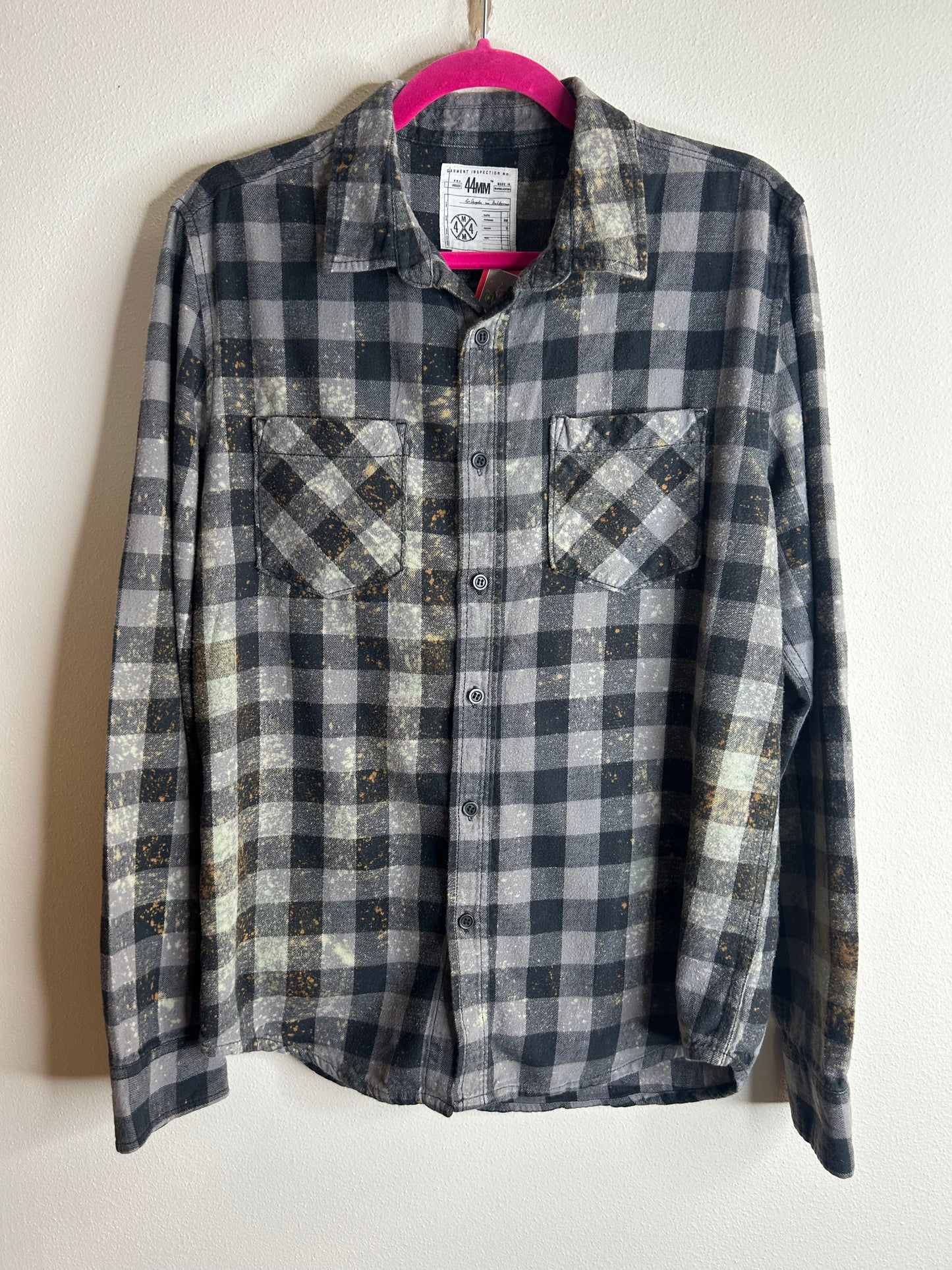 Stranger Things upcycled flannel shirt unisex size M black gray