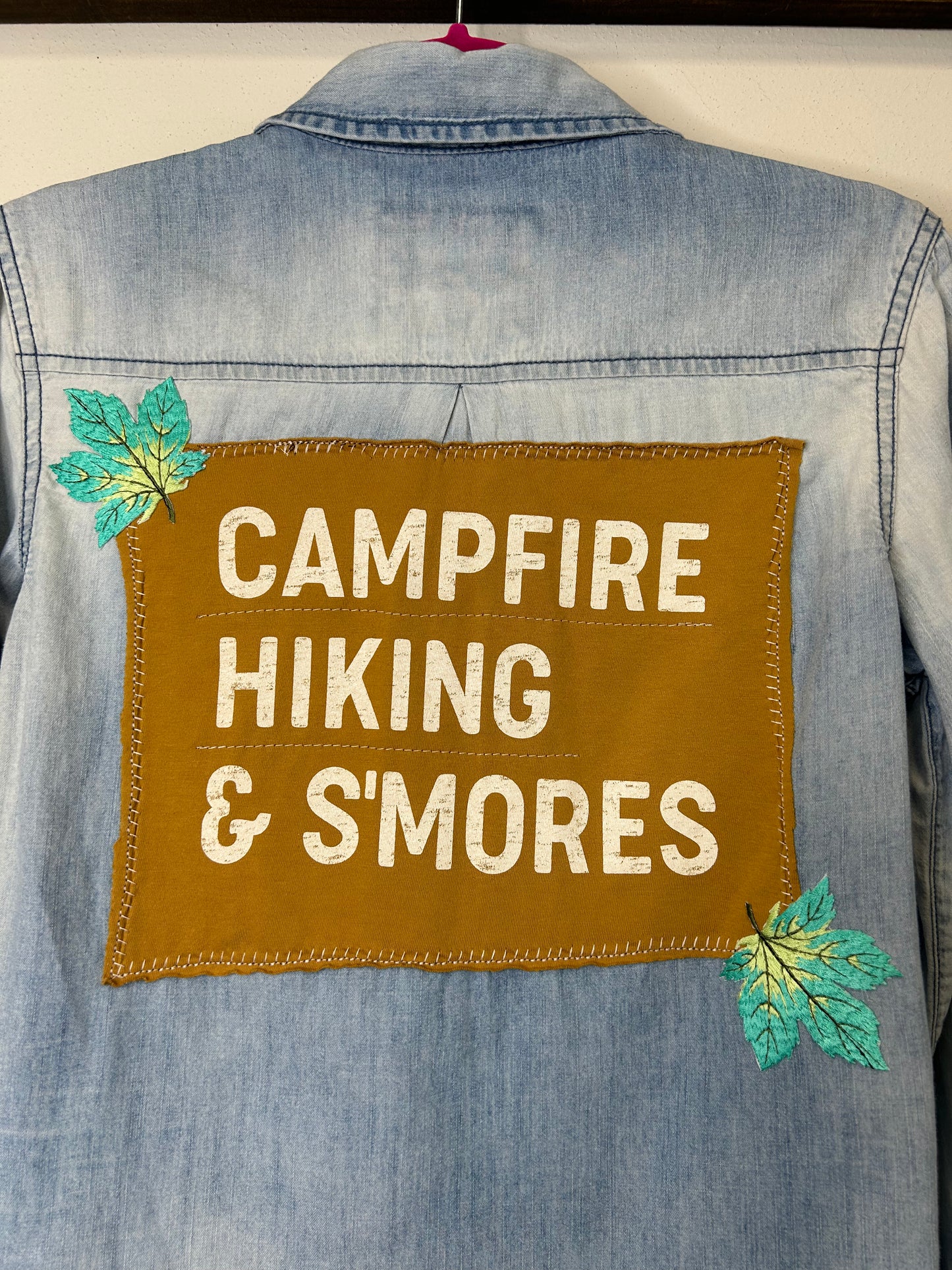 Campfire upcycled denim shirt womens S blue