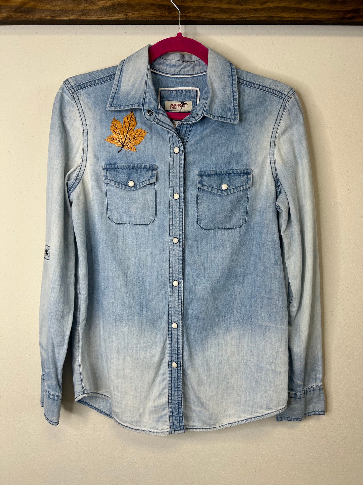 Campfire upcycled denim shirt womens S blue