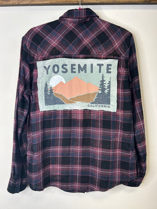 Yosemite upcycled flannel shirt womens S black pink