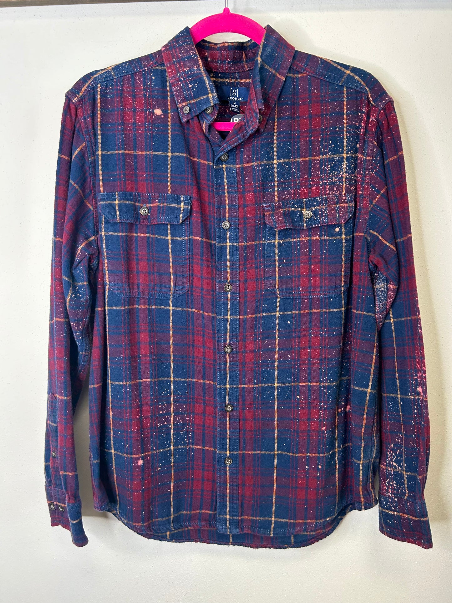 Autumn upcycled flannel shirt unisex size M blue