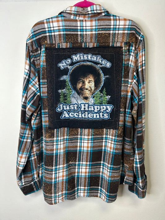 Bob Ross upcycled flannel shirt unisex XL