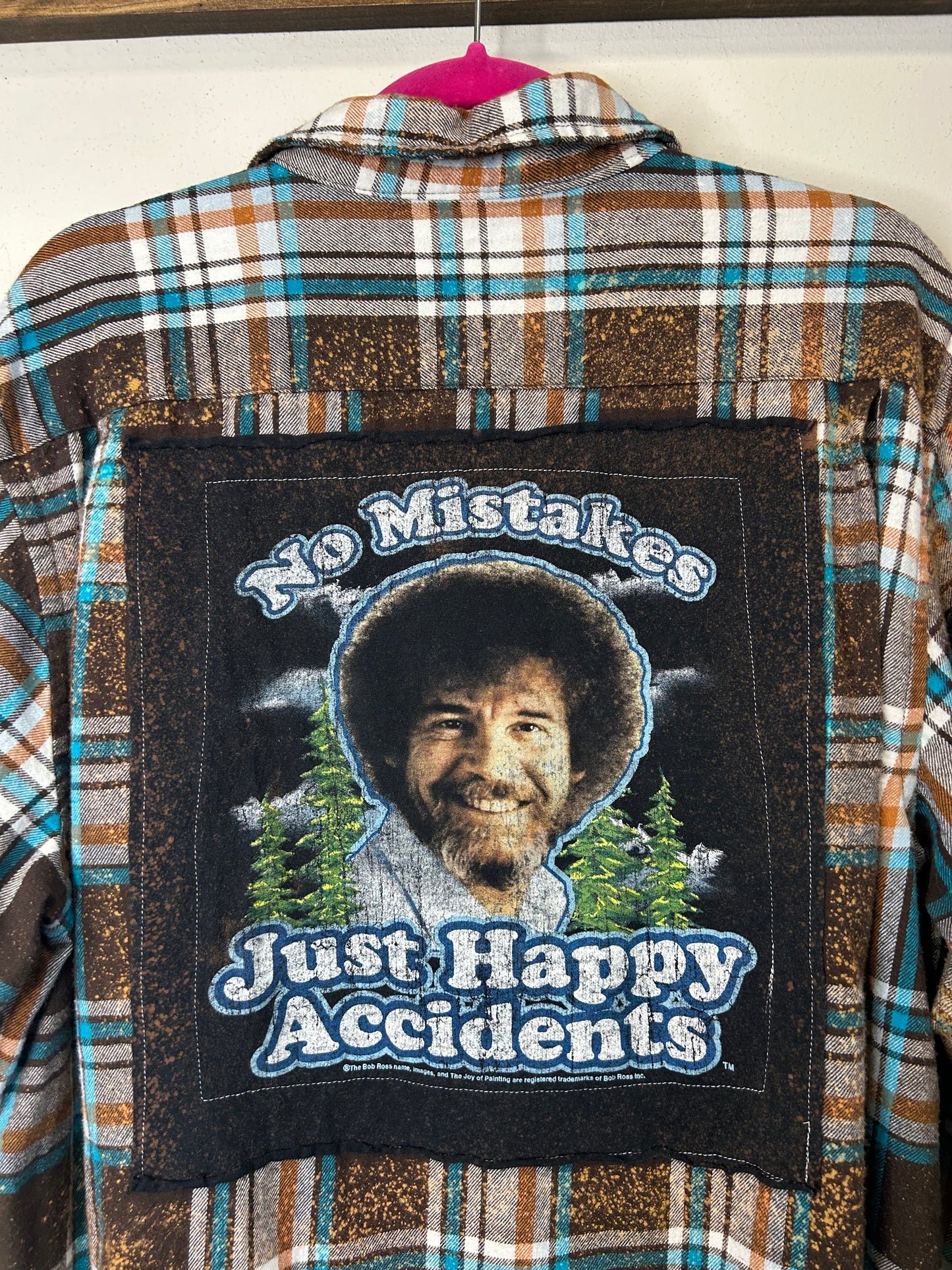 Bob Ross upcycled flannel shirt unisex XL