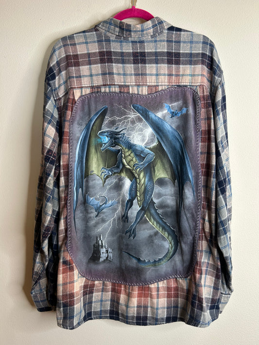 Dragon upcycled flannel shirt size 2X