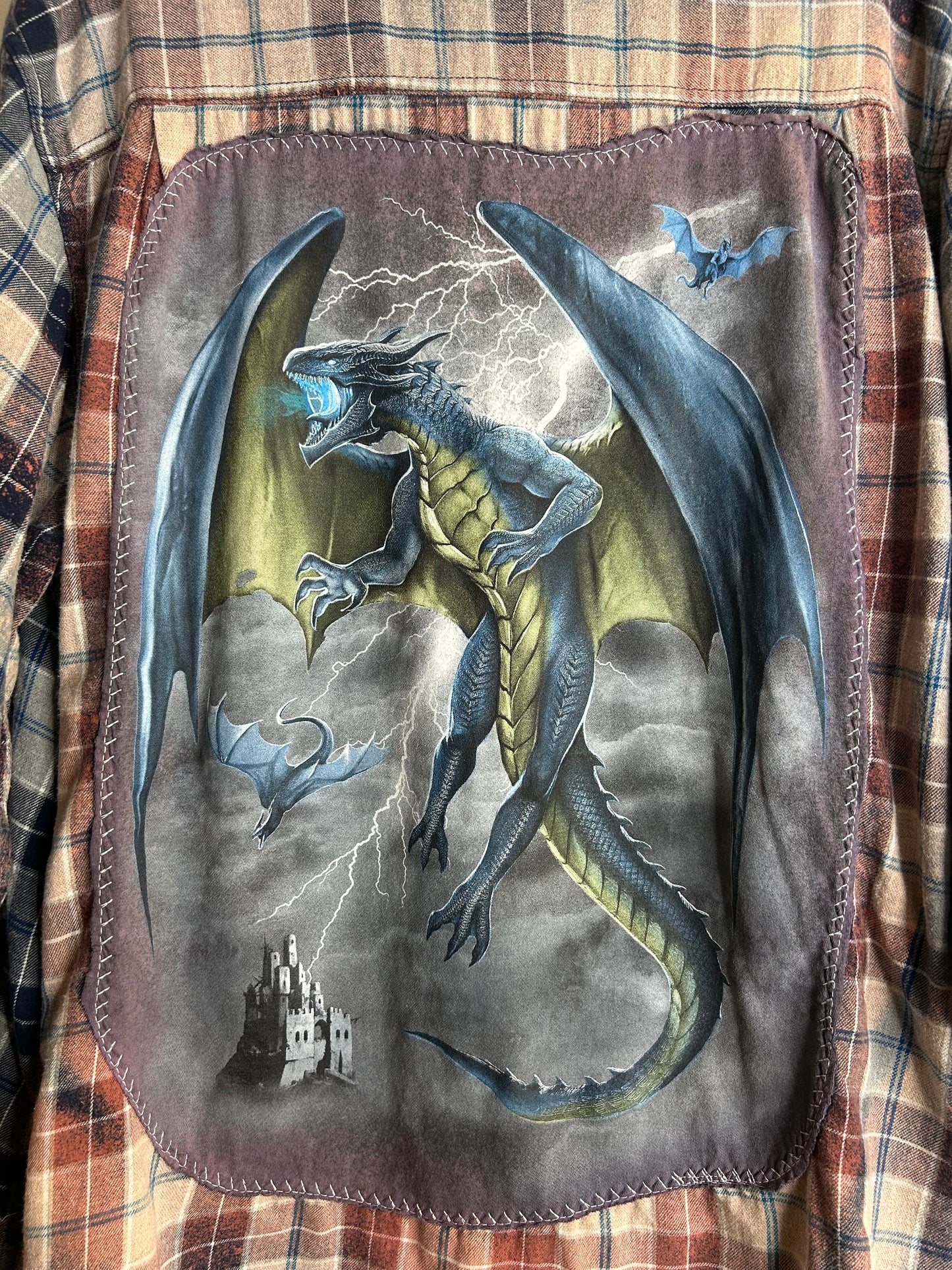 Dragon upcycled flannel shirt size 2X