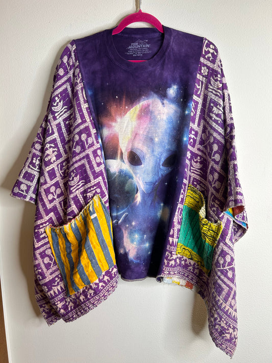 Extra Terrestrial upcycled kantha poncho