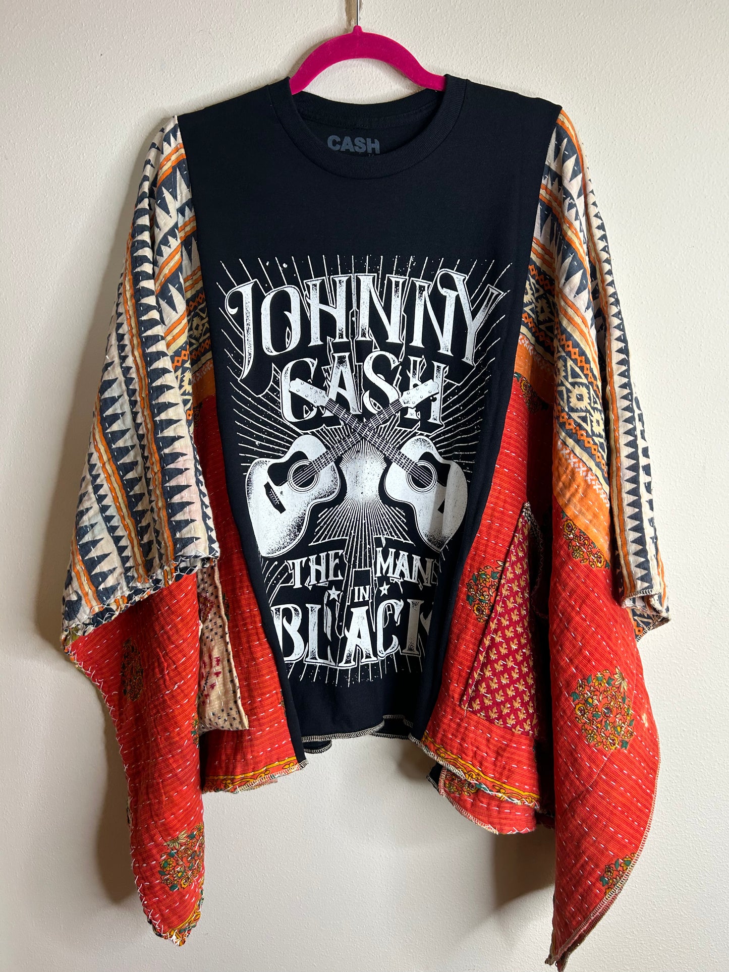 Johnny Cash upcycled kantha poncho