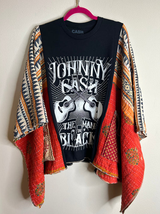 Johnny Cash upcycled kantha poncho