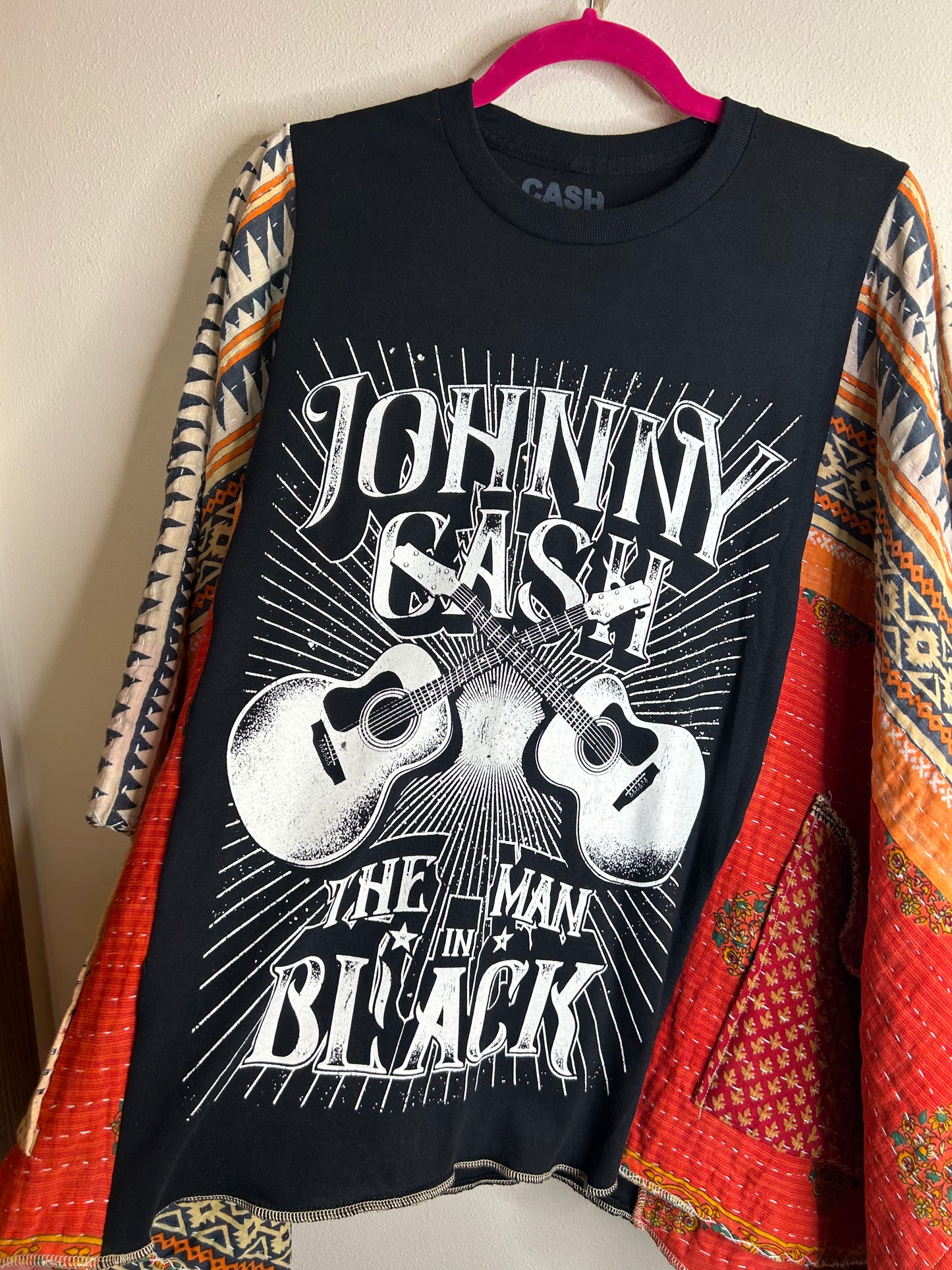 Johnny Cash upcycled kantha poncho