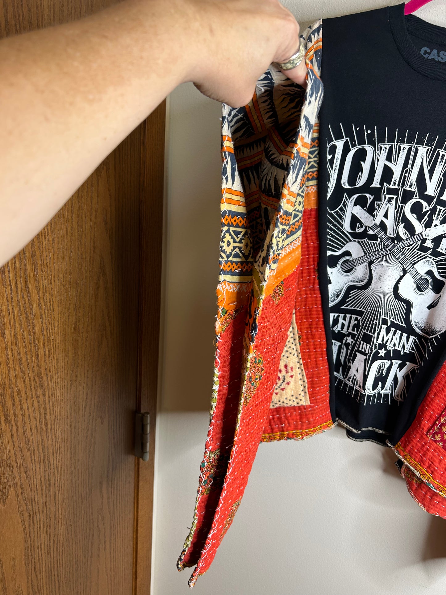 Johnny Cash upcycled kantha poncho