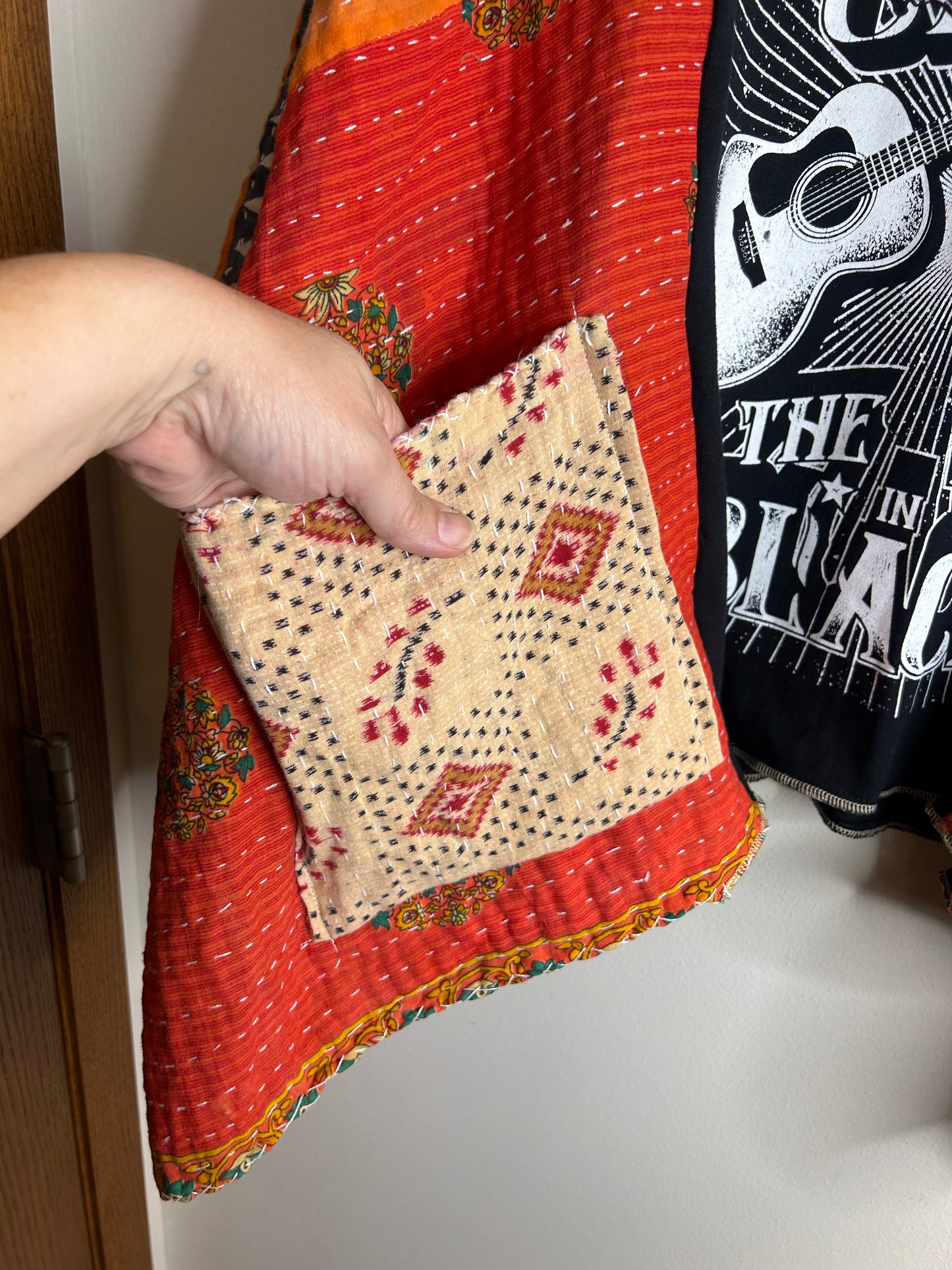Johnny Cash upcycled kantha poncho