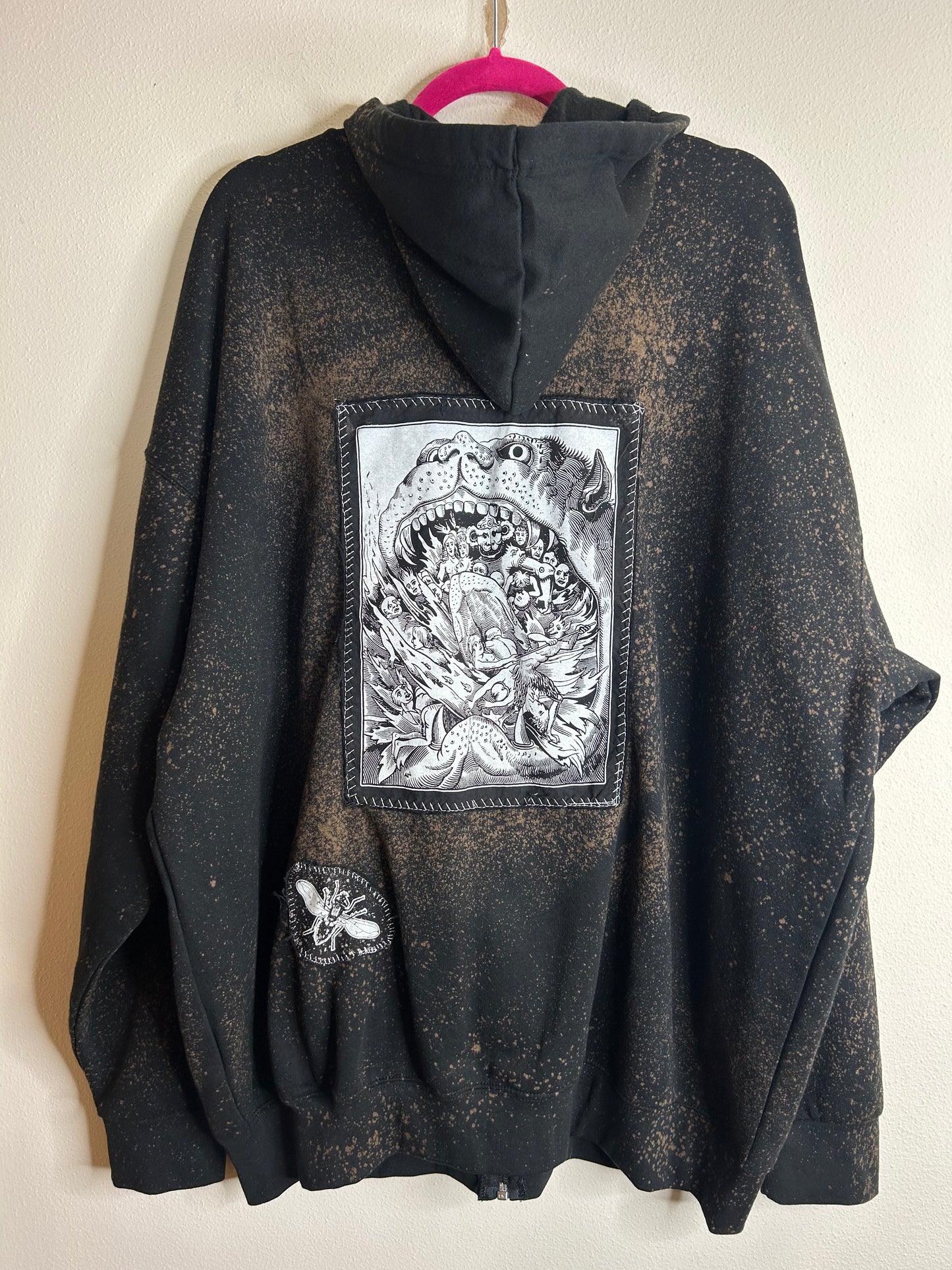 Hell Monster upcycled black hoodie 3X