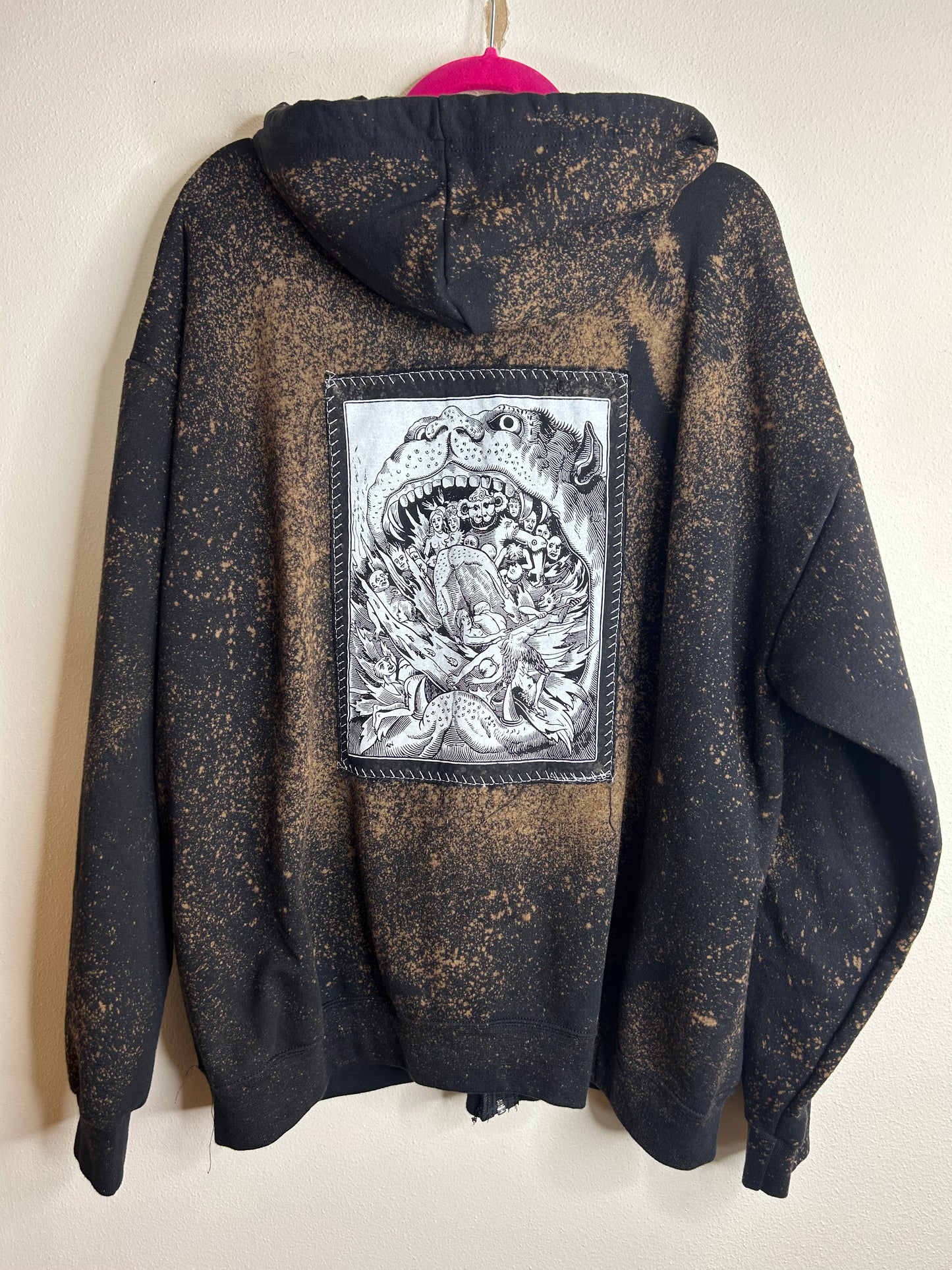 Hell Monster upcycled black hoodie 2X