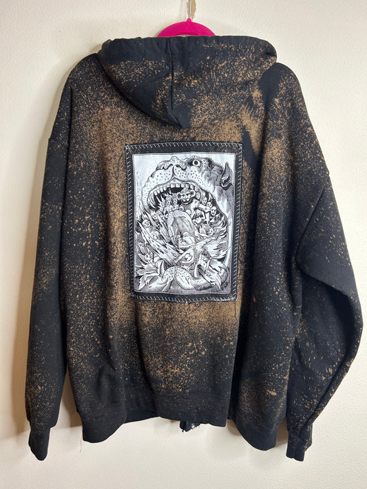 Hell Monster upcycled black hoodie 2X