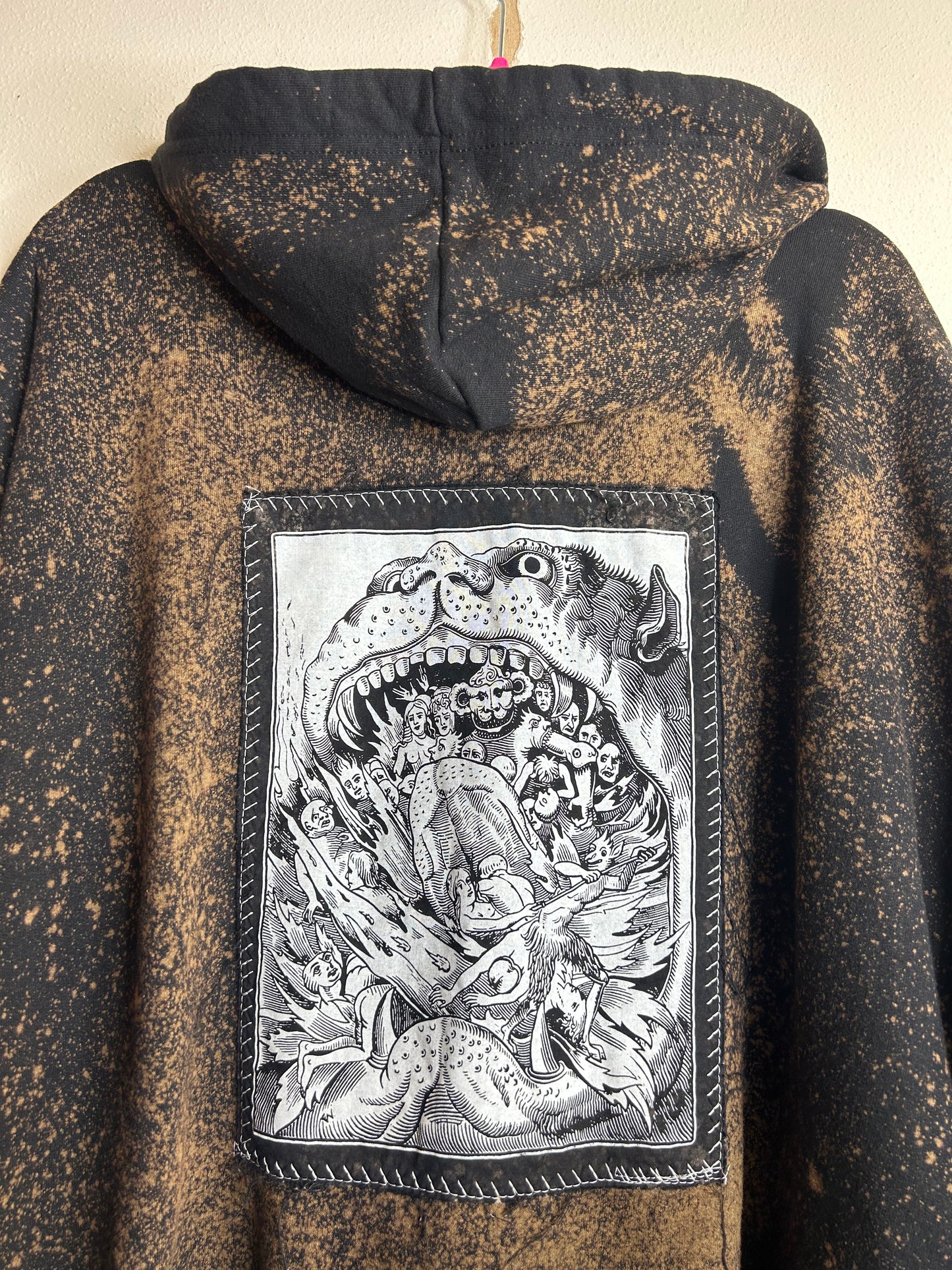 Hell Monster upcycled black hoodie 2X